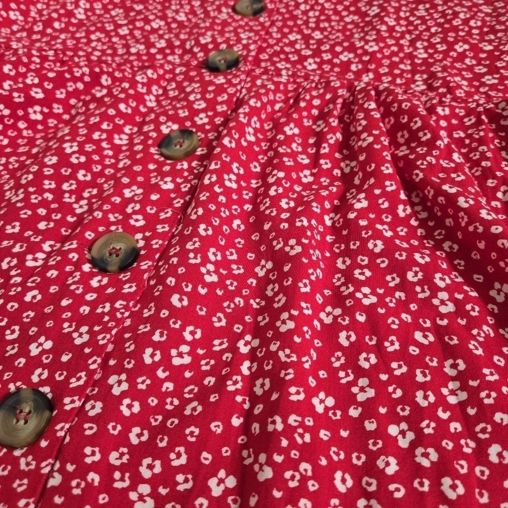 Asos Design red with white floral button down baby doll dress sz US 4 - Picture 6 of 10